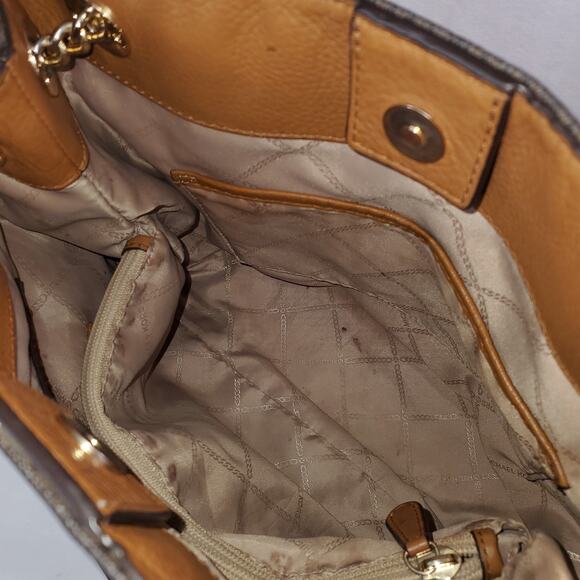 Michael Kors Jet Set Tassel Chain Tote MK Signature Brown Leather Shoulder Bag - Picture 14 of 16